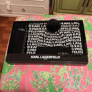 Karl Lagerfeld 3 Piece Winter Set Hat, Gloves & Scarf - Black & White
